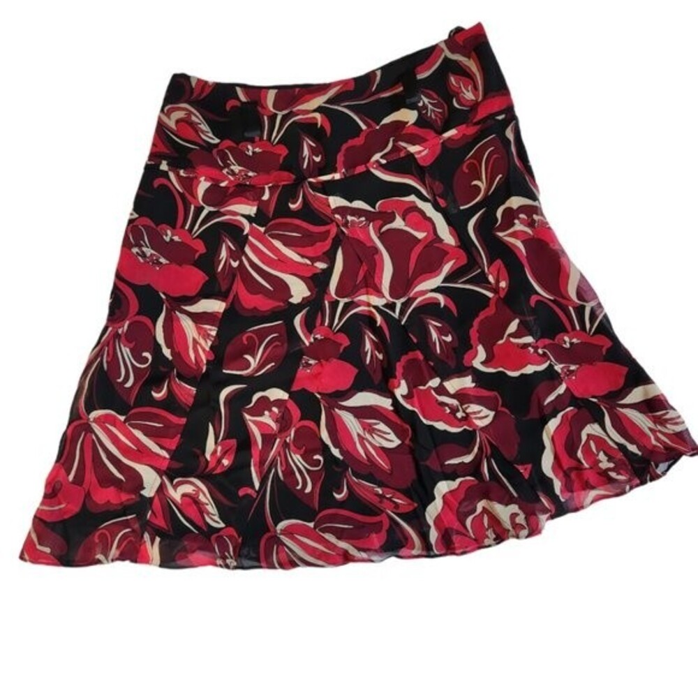Nine West red black floral print mini skirt sz 6